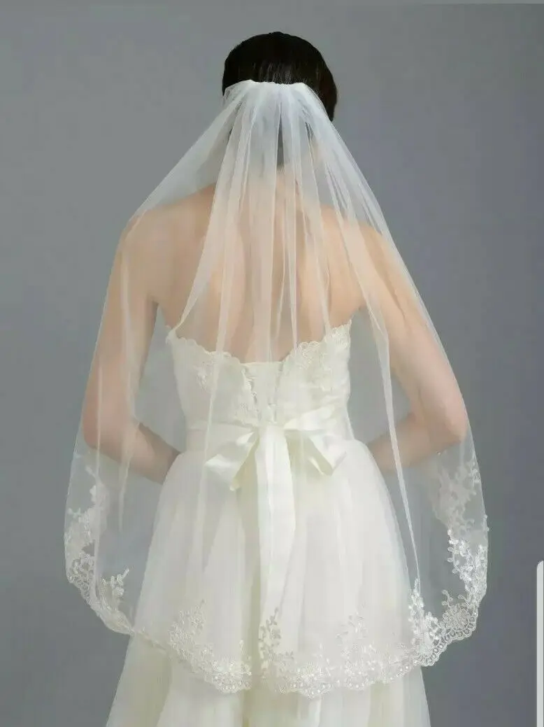 1 Tier White Ivory Fingertip Length Bridal Wedding Veil With Comb 2022