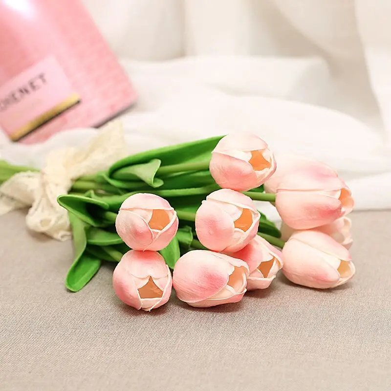 

10 Pcs beauty Real touch flowers latex Tulips flower Artificial Bouquet Fake flower bridal bouquet decorate flowers for wedding
