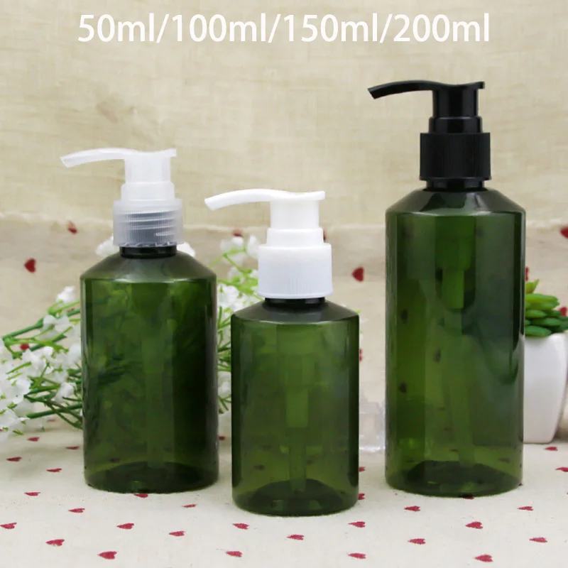 

50ml 100ml 150ml 200ml Green Plastic Press Pump Bottle Refillable Shower Gel Cream Shampoo Pack Empty Cosmetic Lotion Container