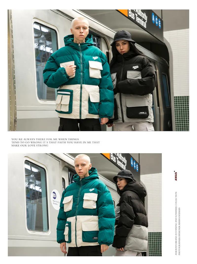 Зимняя уличная куртка в стиле хип-хоп парка с подкладкой для мужчин Harajuku цветной Тренч с капюшоном ветровка одежда оверсайз Новинка