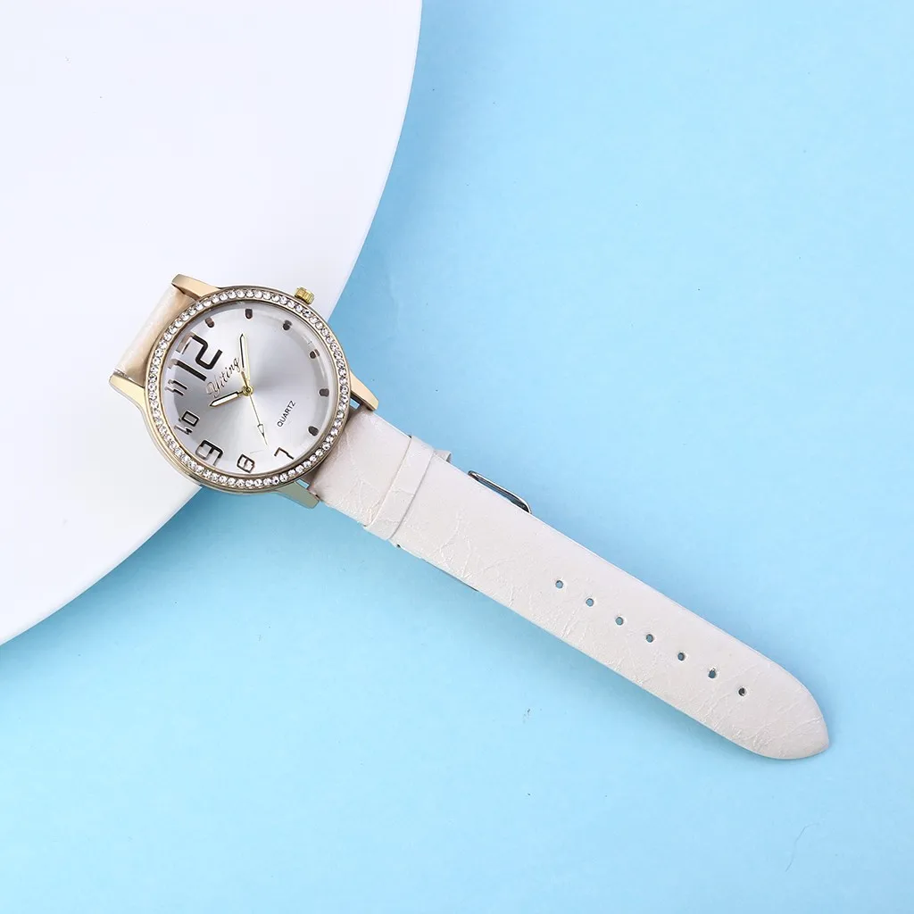 Reloj mujer винтажный кожаный браслет со стразами женские часы, наручные часы Роскошные Кварцевые часы Relogio Feminino Прямая поставка
