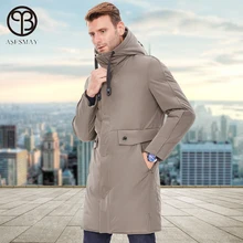 Asesmay-белое пальто на утином пуху мужские парки длинная мужская зимняя куртка теплая куртка с гусиным пером и капюшоном цвета хаки толстая верхняя одежда с минус градусом