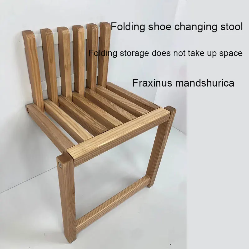 Wall-Mounted Folding Footstool, Porch Chair, Shoe Stool Chair, Hidden Solid Wood Folding Bathroom Stool 3
