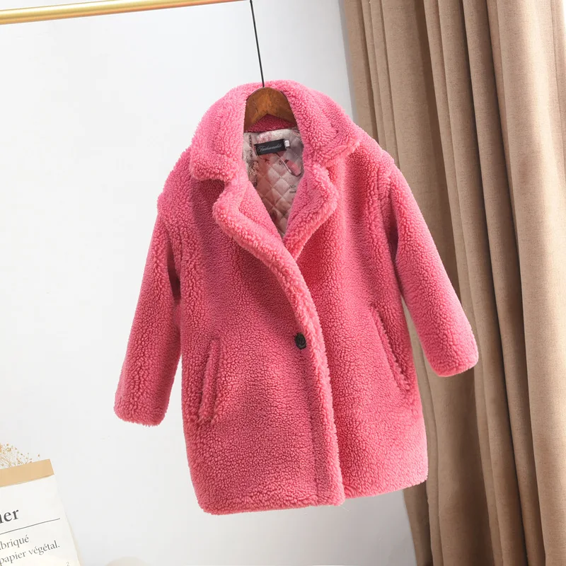 rose Dollplus/Новое Стильное зимнее пальто с мехом для девочек толстые теплые флисовые куртки с искусственным мехом для маленьких девочек Детская верхняя одежда детское пальто - Цвет: rose