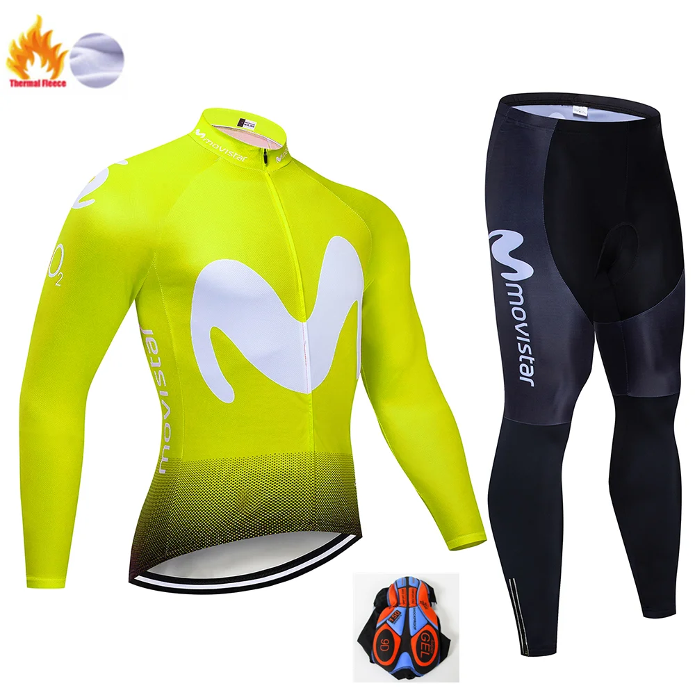 Winter Cycling Suit Pro Team Movistar зимний термальный флис с длинным рукавом Велоспорт Джерси Набор мужская одежда велосипед Майо Ropa Ciclismo - Цвет: Winter Cycling Suit