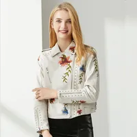 Buy New Autumn Women Floral Embroidery Pu Faux Leather Streetwear Punk Style Biker leather Jacket Online - Image 2