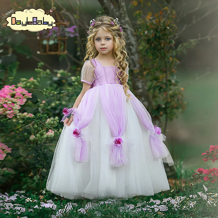 Детское кружевное платье с цветочным узором для девочек свадебное подружки