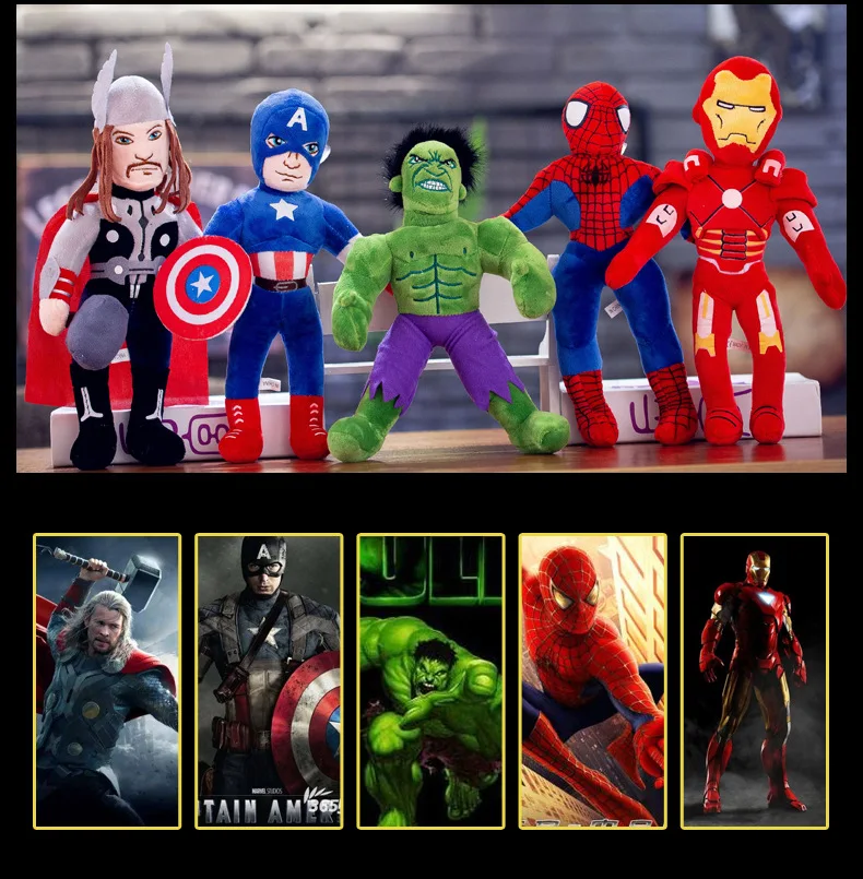 30 см супергерой плюшевые игрушки Мстители Человек-паук Железный человек Тор Халк Капитан Америка Мягкие плюшевые Фигурки игрушки для детей Подарки