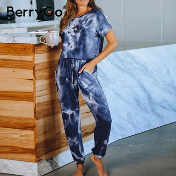 

BerryGo Casual short sleeve women pajamas Adjustable elastic waistband sleepwear 2020 Ladies summer pajamas pants set