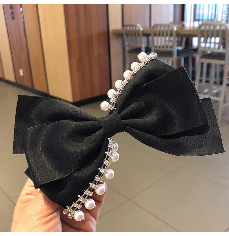 French Retro Bowknot Korean Snap Hair Clips Pins Rhinestone Hairpins Crystal Pearl Hairgrip Luxury Hair Accessories for Women bowknot pearl rhinestone cashmere gloves korean fashion winter crown plus cashmere warmth finger touch screen gloves women