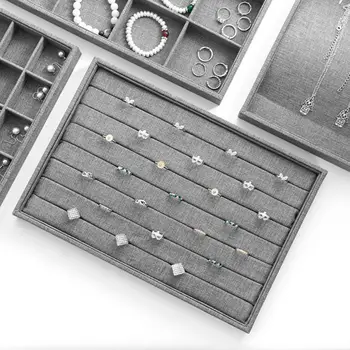 

Sackcloth Stackable Jewelry Display Tray Necklace Ring Organizer Earring Case N58F