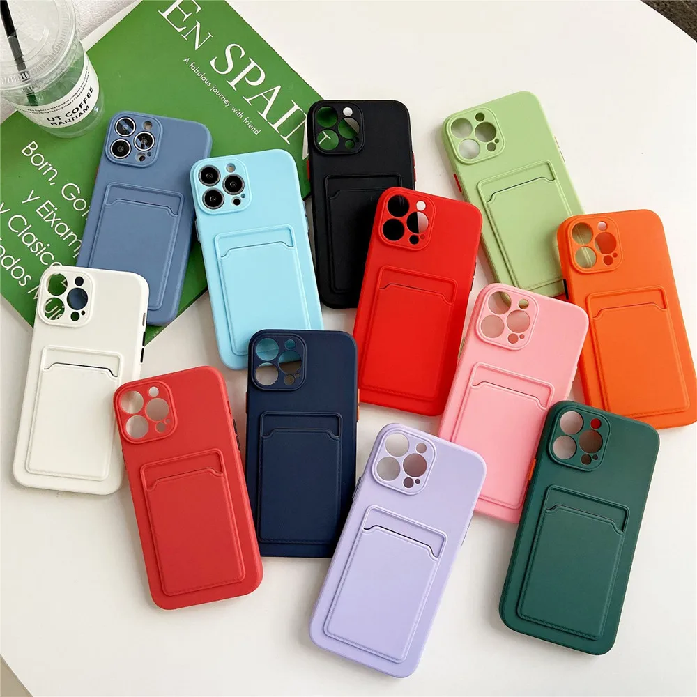Kartensteckplatz-Taschenhalter-Telefonhülle für iPhone 15 14 13 12 11 Pro Max Mini XS XR 7 8 Plus SE 2022 TPU-Geldbörse weich stoßfest_voghion.com