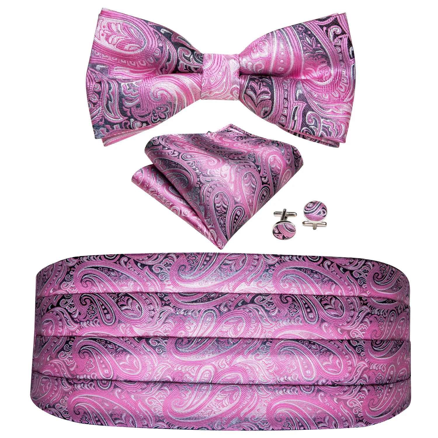Фиолетовый Пейсли для Для мужчин галстук-бабочка из шелка с бантом и цветочным узором; комплект с поясом платок запонки в формальном стиле для вечеринки; костюм-смокинг; Barry. WangYY-1003 - Цвет: YY-1021