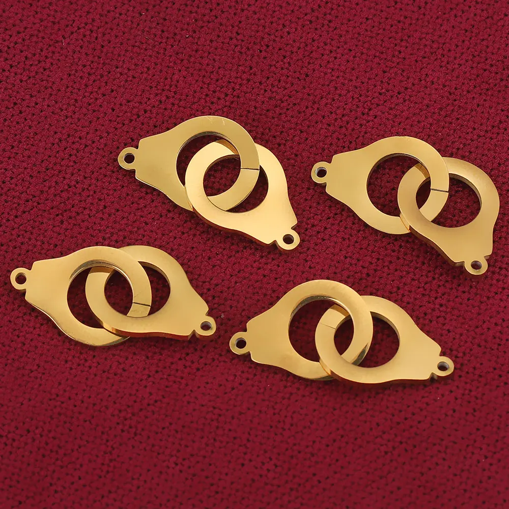 5pcs Lot Stainless Steel Double Handcuffs Charm Connector for Bracelet Necklace Hollow Pendants Diy Jewelry Making Supplies