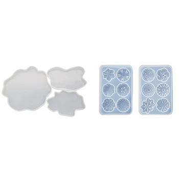 

3 Pack Irregular Coaster Resin Molds, 3 Sizes Thick Durable Silicone Molds & 2 Pcs Flower Shaped Molds Silicone Molds