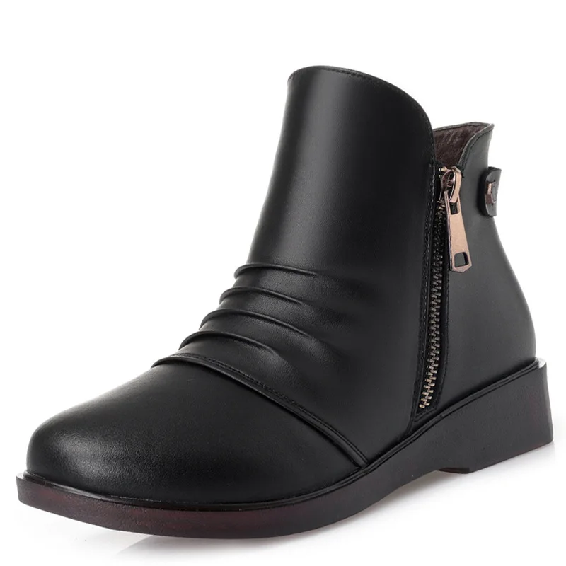 

2018 Leather Boots Children Winter Boots Short Boots plus Velvet Cotton Boots Versatile Low Heel Boots Chunky Heel Martin Boots