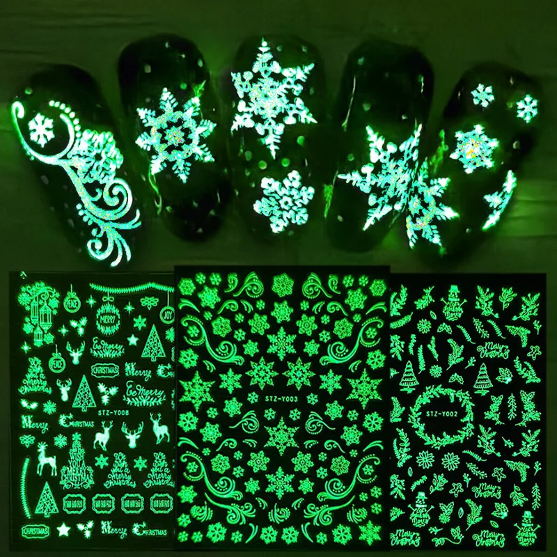 

Luminous Effect 3D Christmas Snow Nail Sticker Glitter Nail Art Decoration Stickers Manicures Tips Tool Nail Design Accessories