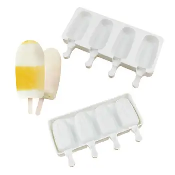 

DIY Homemade White Ice Mould With Sticks Popsicle Molds 4 Cell Silicone Ice Cream Mold