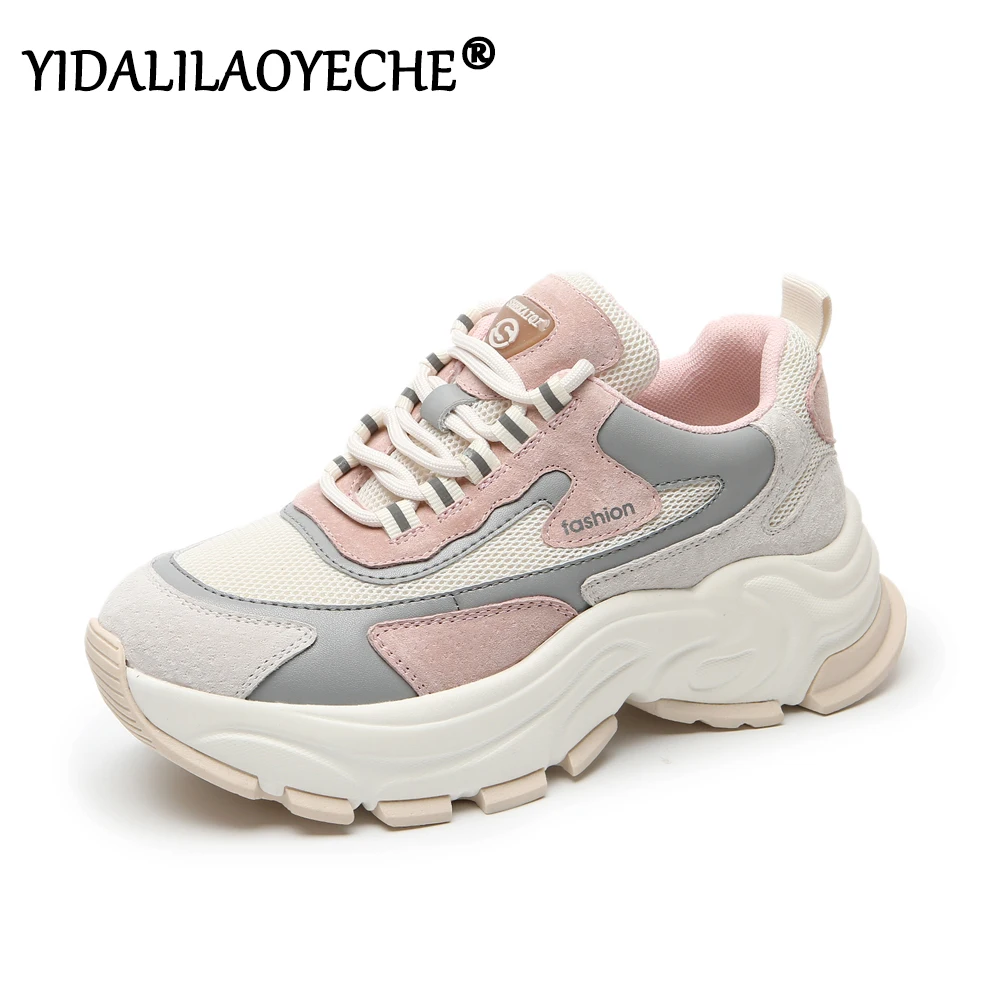 Массивные кроссовки Сезон осень Женские на массивной платформе Модные сетчатые