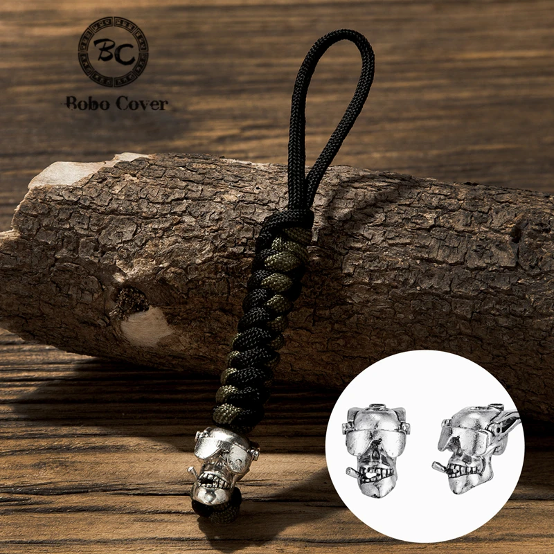 Посеребренный брелок для ключей в стиле панк с черепом веревочный нож выживания