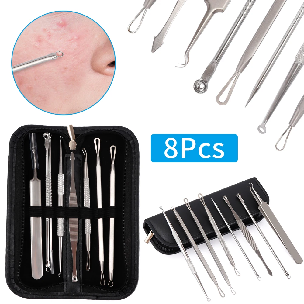 

7/8Pcs Black Dot Pimple Blackhead Remover Tool Needles set For Squeezing Acne Tools Spoon for Face Cleaning Extractor Pore