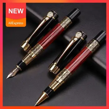 

Business Metal Fountain Pen Nice Luxury Golden Clip Red Pen Wood Supplies Student Writing For Gift Feeling School H3A4