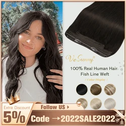 VeSunny Fish Line Halo Hair Extensions Real Human Hair One Piece Invisible Wire Weft Hair With Two Clips Machine Made Remy Hair