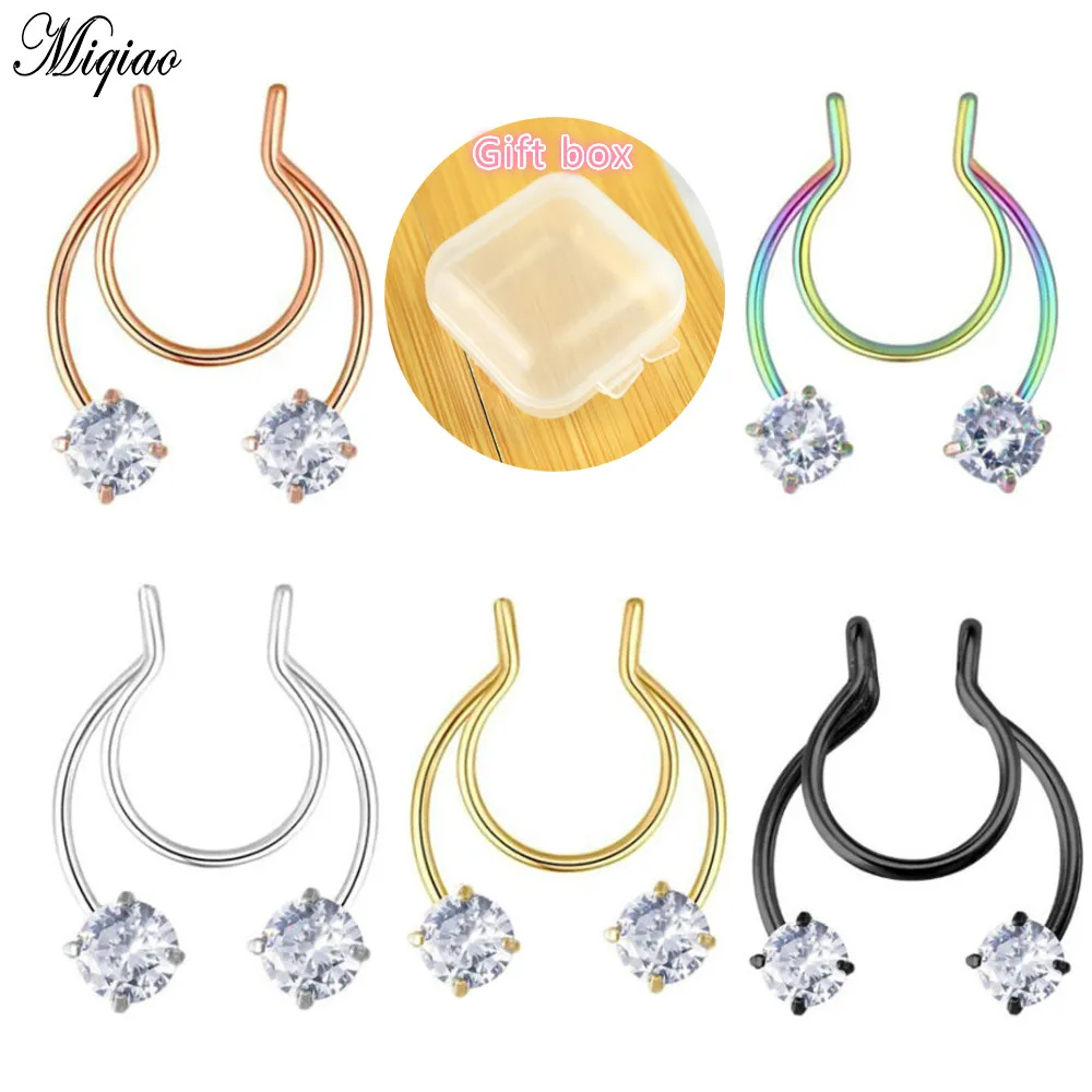 

Miqiao 2pc Nose Ring Fake Septum Piercing Clip Hoop Nose Rings Stainless Steel Nose Rings Body Jewelry Piercing