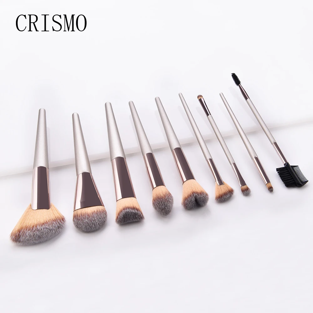 CRISMO 9pcs Champagne Makeup Brushes Set Cosmetic Foundation Powder Blush Eyeshadow Kabuki Blending Make Up Brush 3