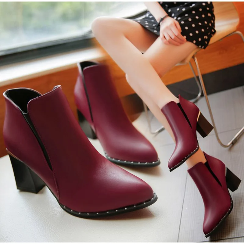 MCCKLE/женские ботильоны с эластичной лентой; женская обувь с острым носком без застежки на высоком массивном каблуке; Botas; женская модная обувь; сезон осень года