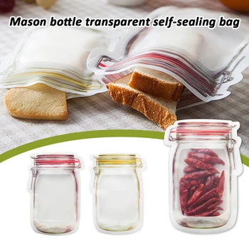 

Mason Jar Zipper Bag Reusable Snack Bag Protection Bag Leakproof Food Sandwich Child Travel Bag Kitchen Storage Bag 2Colors