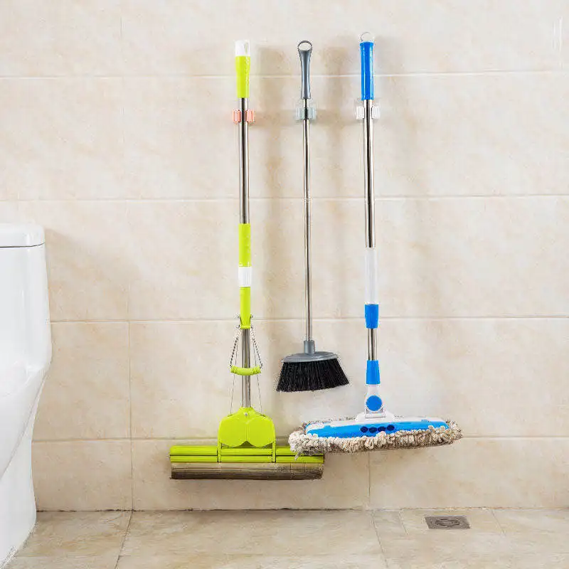 1Pc Wall Mounted Mop Strong Kitchen Hooks Broom Hanger Storage Rack Bathroom Holder Shower Hooks mop & broom holder mop storage rack