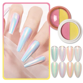 

1 Box Two Color Soild Nail Glitter Powder Auroras Effect Nail Dust Chrome Pigment DIY Nail Art Decoration