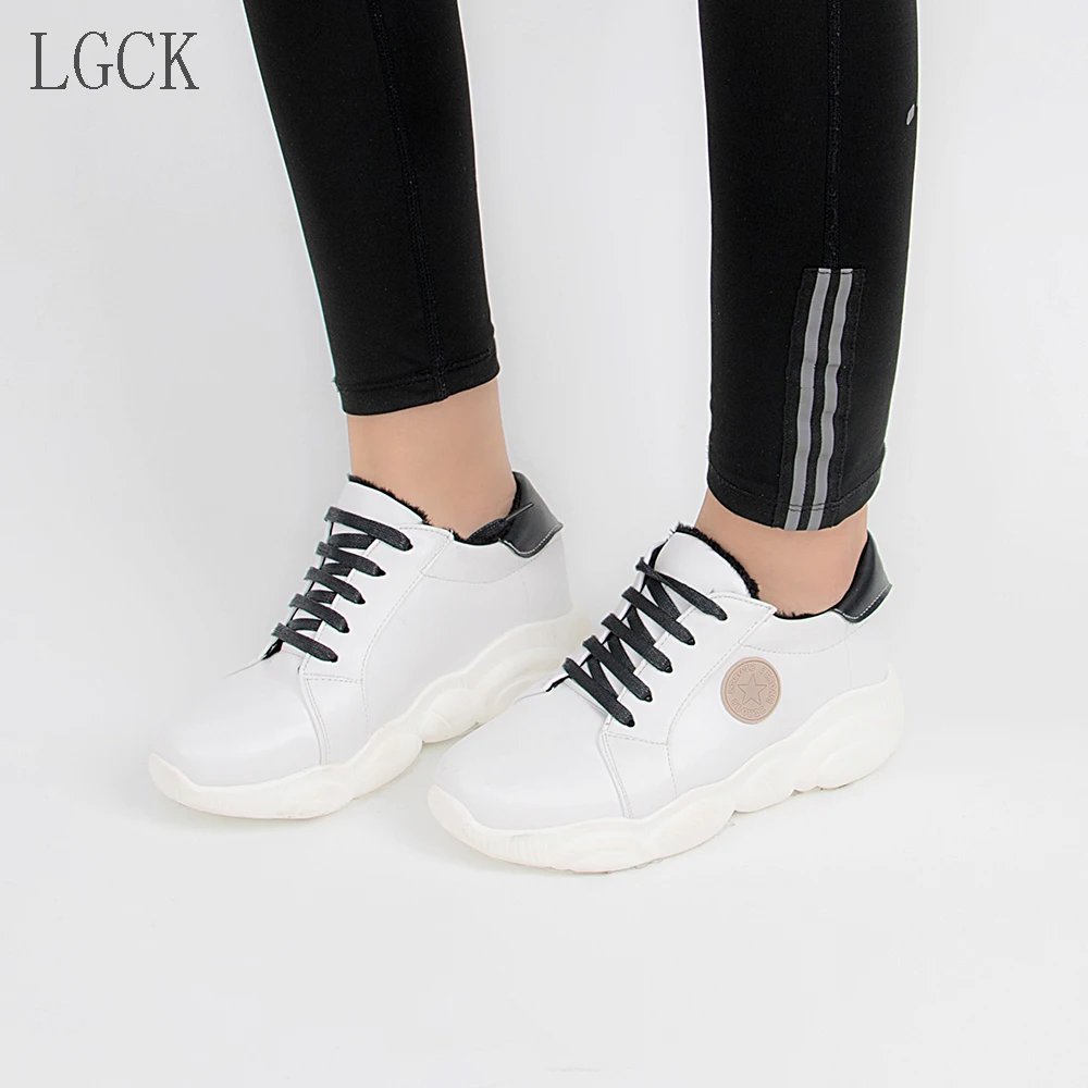 

Plus Size 34-46 2020 Winter New Fashion Women Shoes Casual High Platform PU Leather Lace Up Simple Women Casual Shoes Sneakers