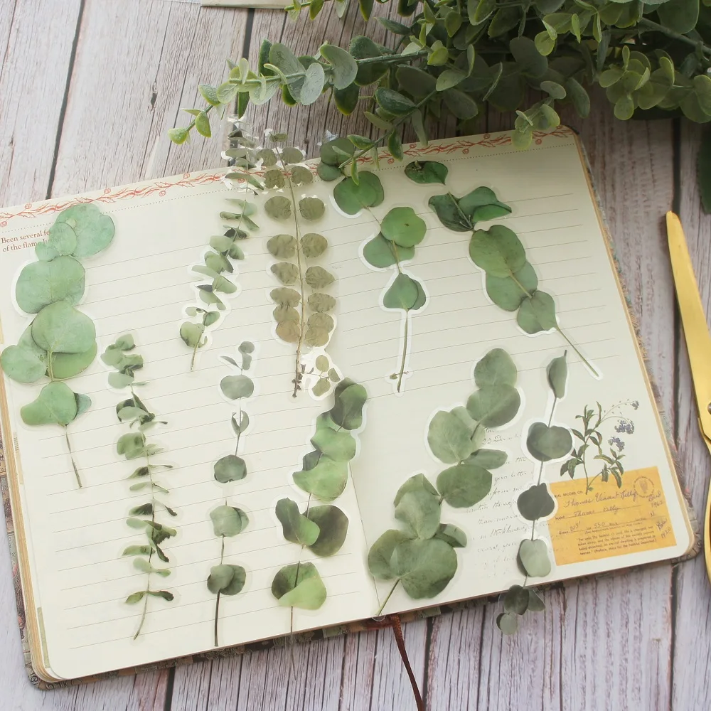 

18pcs green Eucalyptus globulus leaves Style PE Sticker Scrapbooking DIY Gift Packing Label Decoration Tag