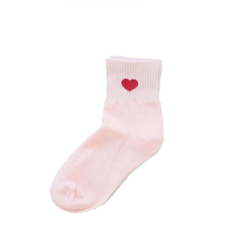 Забавные хлопковые милые теплые женские носки с сердечками, чулочно-носочные изделия, милые весенне-зимние женские розовые носки, белые женские короткие носки до лодыжки - Цвет: Розовый