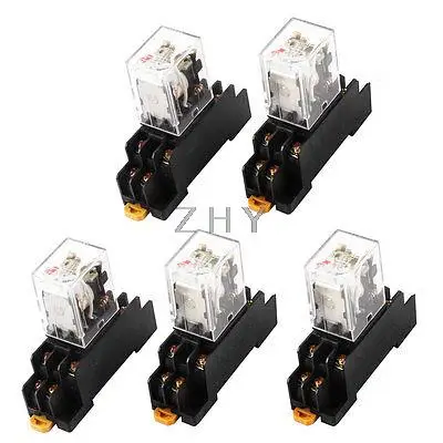 

AC 24V Coil Red Indicator Light DPDT 8 Pins Power Relay 5 Pcs + Socket Base