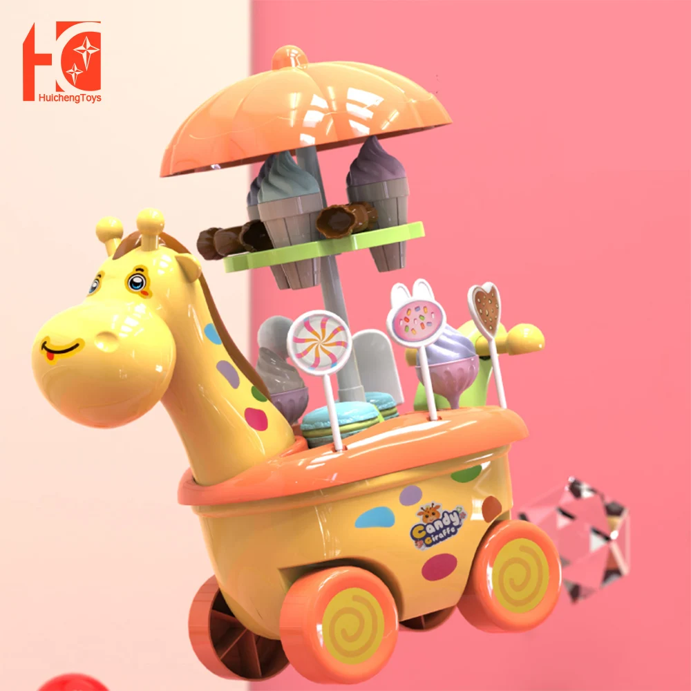

Children's Ice Cream Toys For Girls Baby Giraffe Candy Ice Cream Cart Light Music Kitchen Set 3-6 Years Old Education Gifts