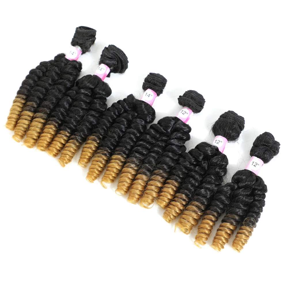 Синтетические Омбре прыгающие кудрявые волосы пряди T27 6 Пряди все в одной упаковке 200 г Funmi волосы ткет Надувные вьющиеся волосы для наращивания