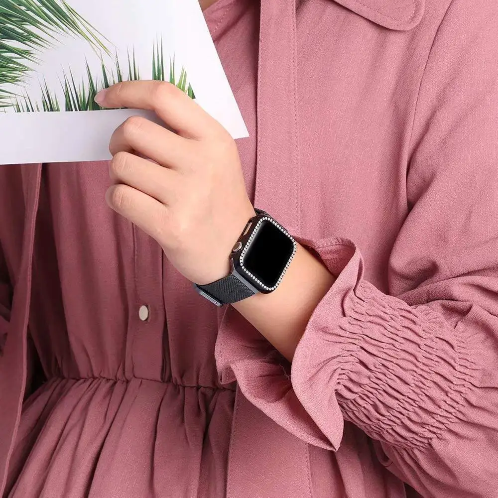 Миланский Браслет-петля+ чехол для Apple Watch band 44 мм 40 м iWatch band 42 мм 38 мм ремешок из нержавеющей стали для Apple watch 4 5 3 2 1
