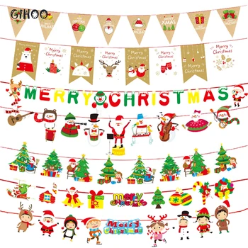 

10pcs Christmas banner Merry Christmas home decoration 2021 party decoration flag pulling gift 2021 happy New Year