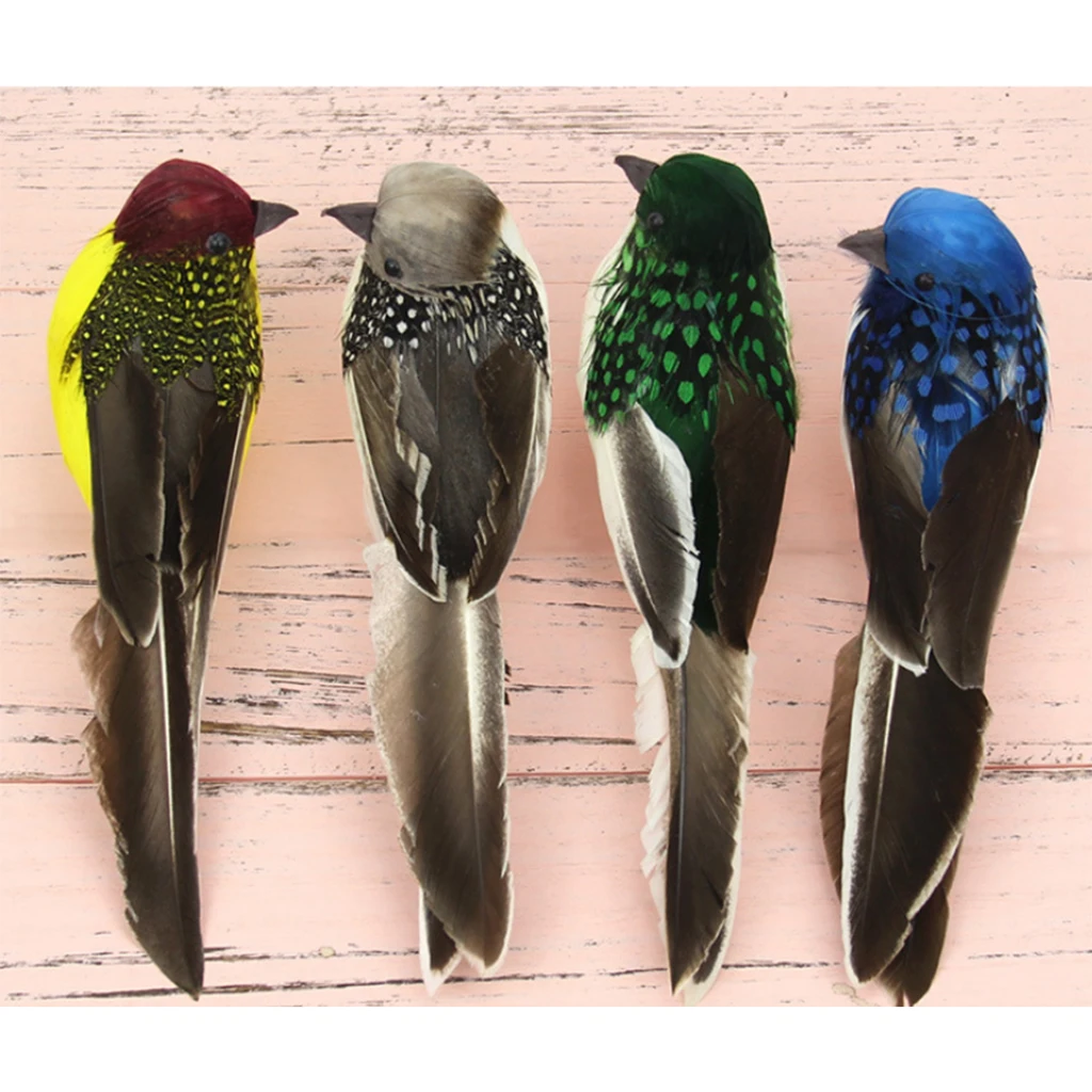 Artificial Feathered Birds Clip On Figurine Animal Statue for Indoor & Outdoor Decor