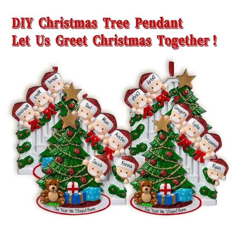 1pc Family Christmas Tree Ornament Pendant DIY Name Blessings PVC Santa Claus Masks 2-5People Xmas 2022 Adornos De Navidad | Дом и сад