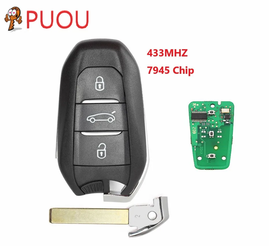 3 автомобильный ключ с кнопкой 433 МГц 7945 чип для peugeot 508 для Citroen C4 с аварийным ключом HU83