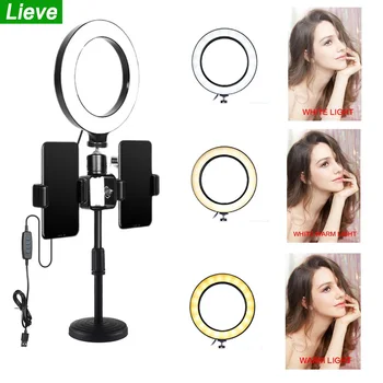 

LED Ring Light With Round Desktop Stand 3 Light Modes 6inch Photography LED Selfie Light For Live Streaming YouTube TikTok Video