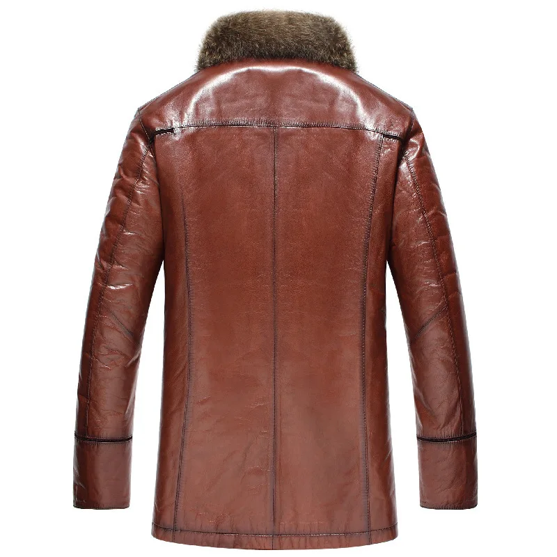 

Genuine Leather Winter Jacket Natural Real Sheepskin for Men Wool Liner Raccon Fur Collar Coat 14061 YY387