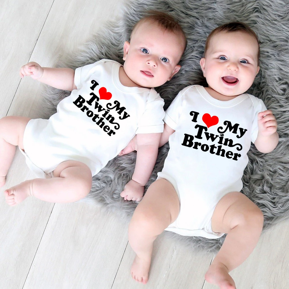 Для новорожденных для малышей костюм с надписью I Love My Twin и принтом смешные