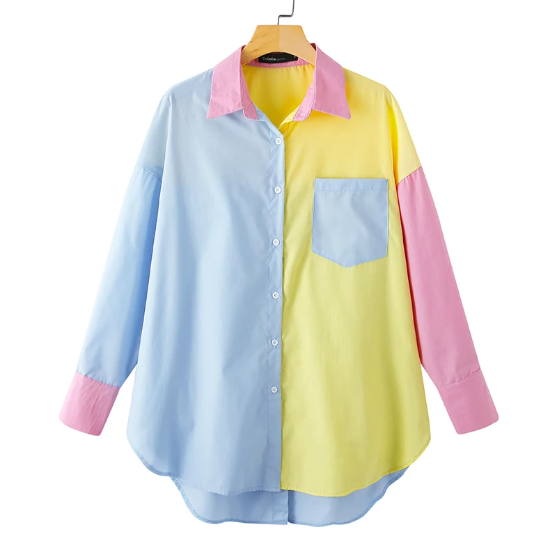 Celmia 2021 Fashion Women Long Shirt Elegant Long Sleeve Blouse Casual Buttons Vintage Tops Color Patchwork Asymmetrical Blusas