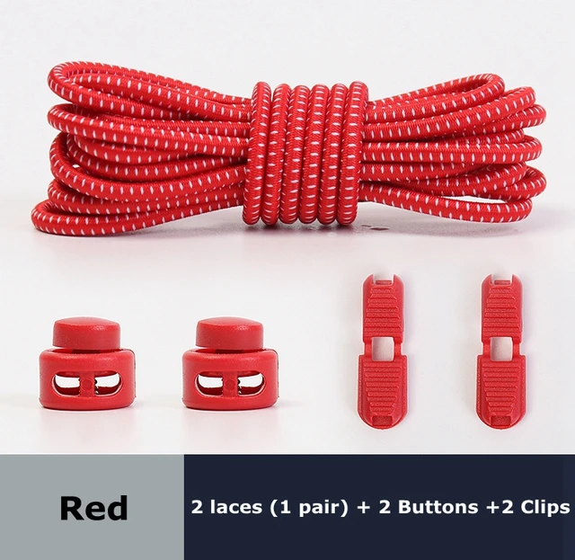 1Pair Colored Dots Round Shoelaces Elastic Plastic Lock Hiking Sports No Tie Shoelace Adult Children Shoe Accessories Lazy Lace Red