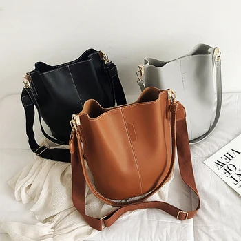 

Messenger bag Women Bucket Shoulder Bag large capacity vintage Matte PU Leather lady handbag Luxury Designer bolsos mujer Black